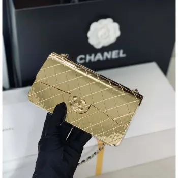 Chanel A8802 VEČERNÍ KABELKA Jehněčí kůže Zlatý kov Zlatá