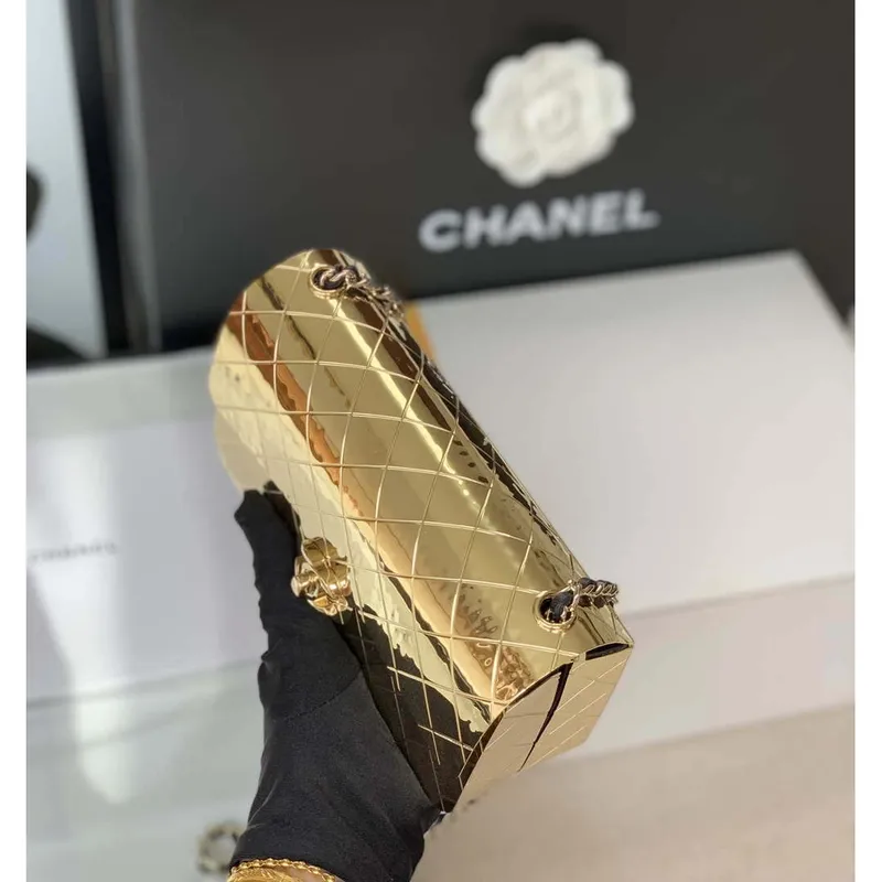 Chanel A8802 VEČERNÍ KABELKA Jehněčí kůže Zlatý kov Zlatá
