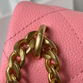 Chanel AS3829 Mini kabelka s klopou a řetízkem, růžová telecí kůže, zlatá