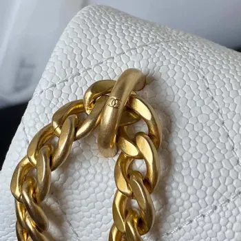 Chanel AS3829 Mini kabelka s klopou a řetízkem, bílá telecí kůže, zlatá