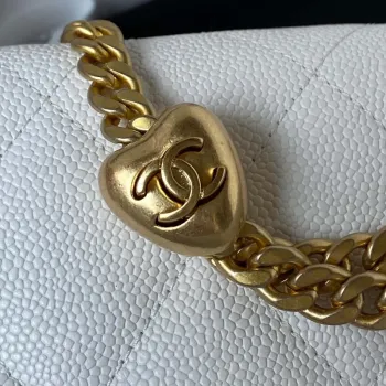 Chanel AS3829 Mini kabelka s klopou a řetízkem, bílá telecí kůže, zlatá