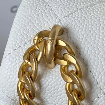 Chanel AS3921 Kabelka s klopou a řetízkem, bílá telecí kůže, zlatá