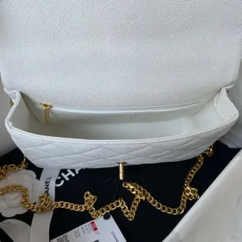 Chanel AS3921 Kabelka s klopou a řetízkem, bílá telecí kůže, zlatá