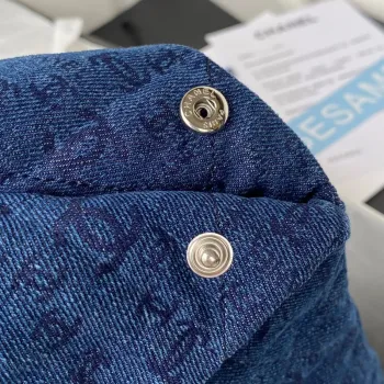 Chanel 22 Kabelka Stříbrný kov Plátno AS3260 Modrá džínovina