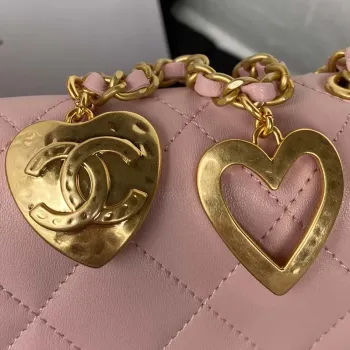 Chanel AS3456 Mini taška s klopou z jehněčí kůže a zlatého kovu, růžová