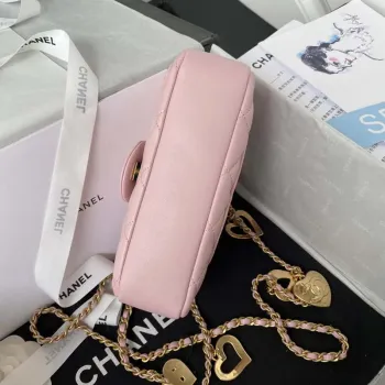Chanel AS3456 Mini taška s klopou z jehněčí kůže a zlatého kovu, růžová