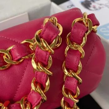 Chanel AS3499 Kabelka s klopou z jehněčí kůže, růžová