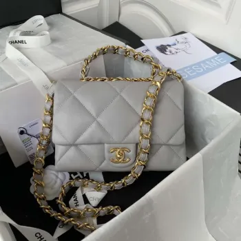 Chanel AS3499 Taška s klopou z jehněčí kůže, šedá