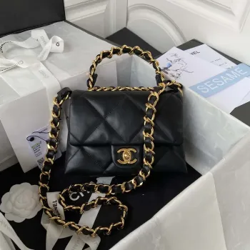 Chanel kabelka s klopou z jehněčí kůže AS3498 Černá