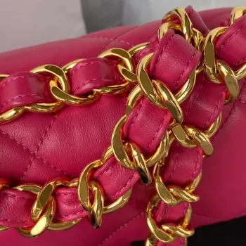 Chanel kabelka s klopou z jehněčí kůže AS3498 růžová červená