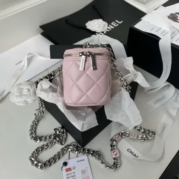 Chanel AP2718 Malá kosmetická taštička s řetízkem, růžová jehněčí kůže