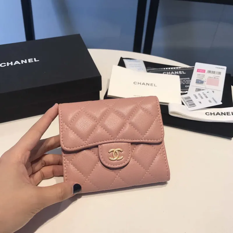 Chanel AP0231 Klasická malá peněženka FLAP z telecí kůže, růžová zlatá