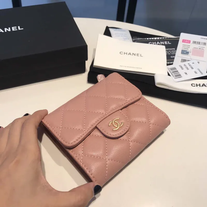 Chanel AP0231 Klasická malá peněženka FLAP z telecí kůže, růžová zlatá