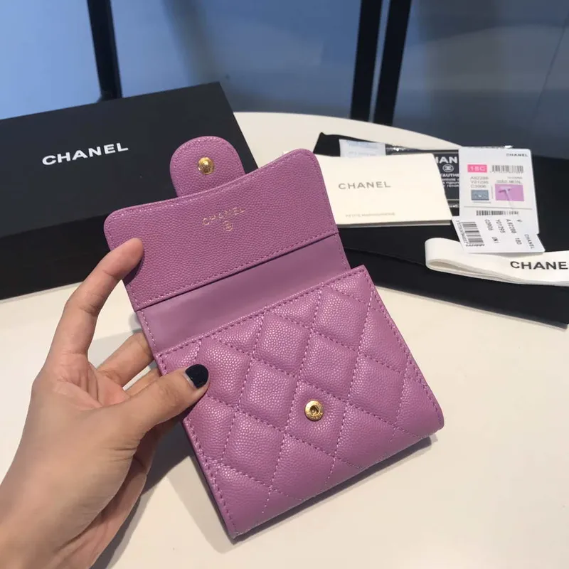 Chanel AP0231 Klasická malá peněženka FLAP z telecí kůže, fialová a zlatá