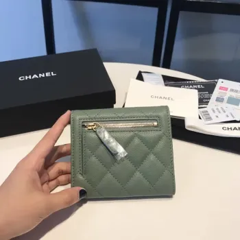 Chanel AP0231 Klasická malá peněženka FLAP z telecí kůže, zelená a zlatá