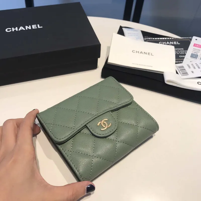 Chanel AP0231 Klasická malá peněženka FLAP z telecí kůže, zelená a zlatá