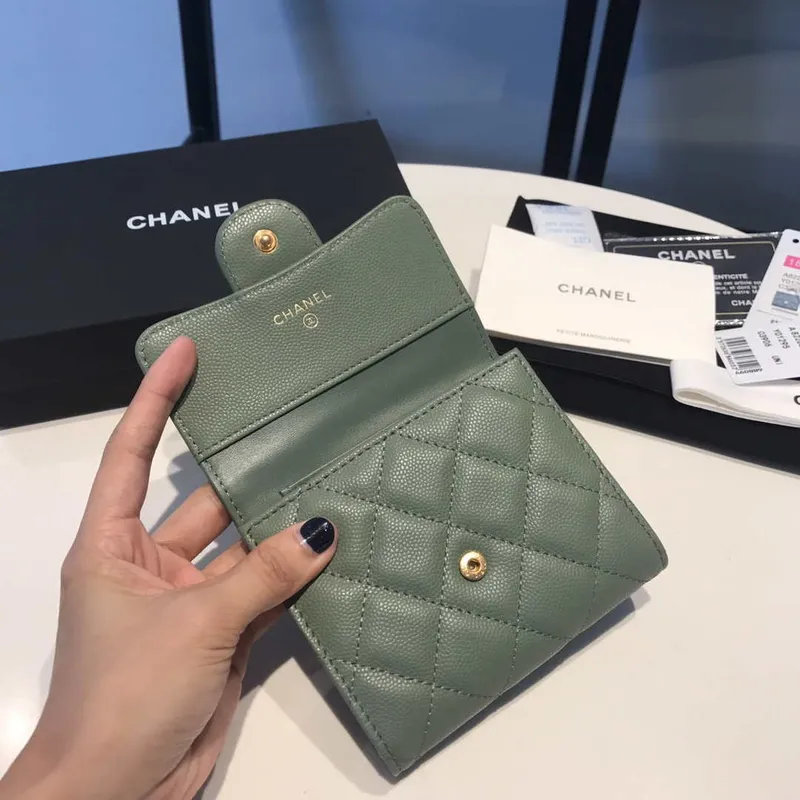 Chanel AP0231 Klasická malá peněženka FLAP z telecí kůže, zelená a zlatá