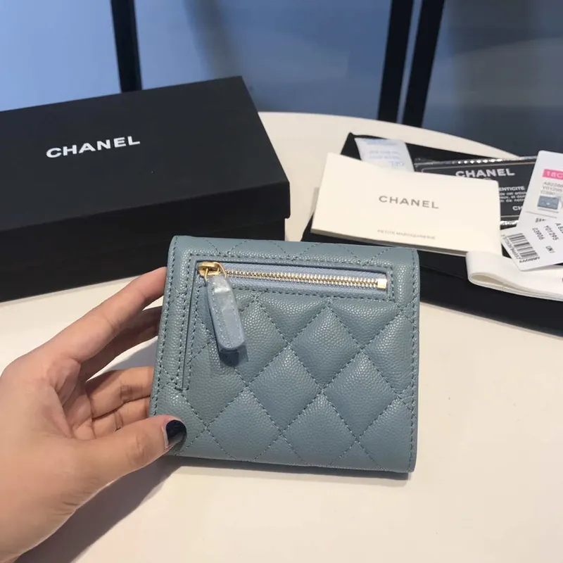 Chanel AP0231 Klasická malá peněženka FLAP z telecí kůže, modrá a zlatá