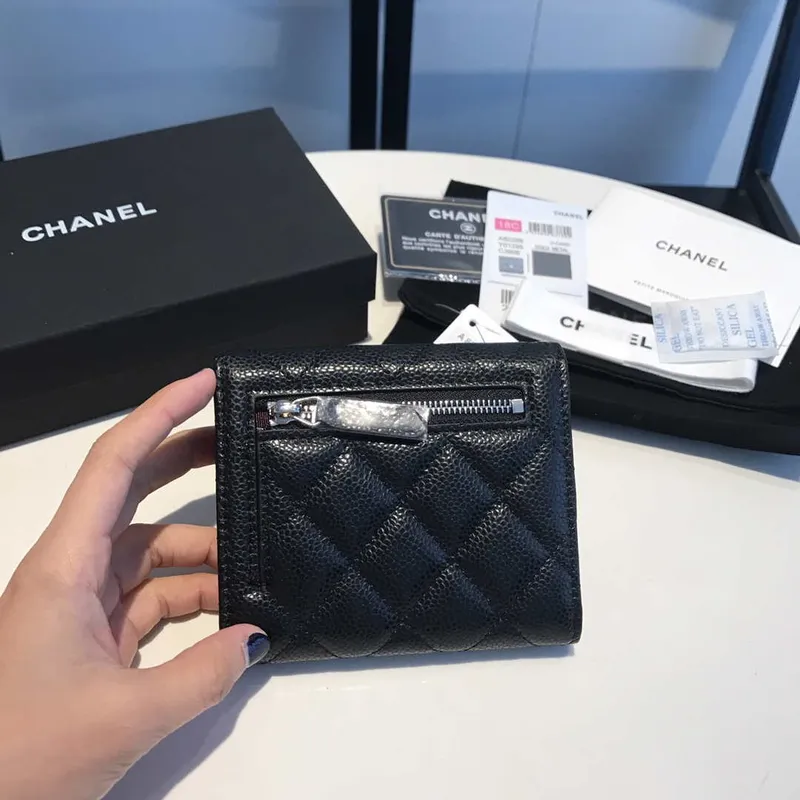 Chanel AP0231 Klasická malá peněženka FLAP z telecí kůže, černá stříbrná