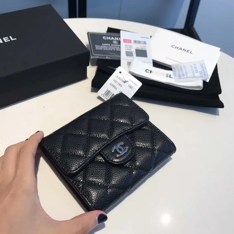 Chanel AP0231 Klasická malá peněženka FLAP z telecí kůže, černá stříbrná