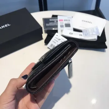 Chanel AP0231 Klasická malá peněženka FLAP z telecí kůže, černá stříbrná