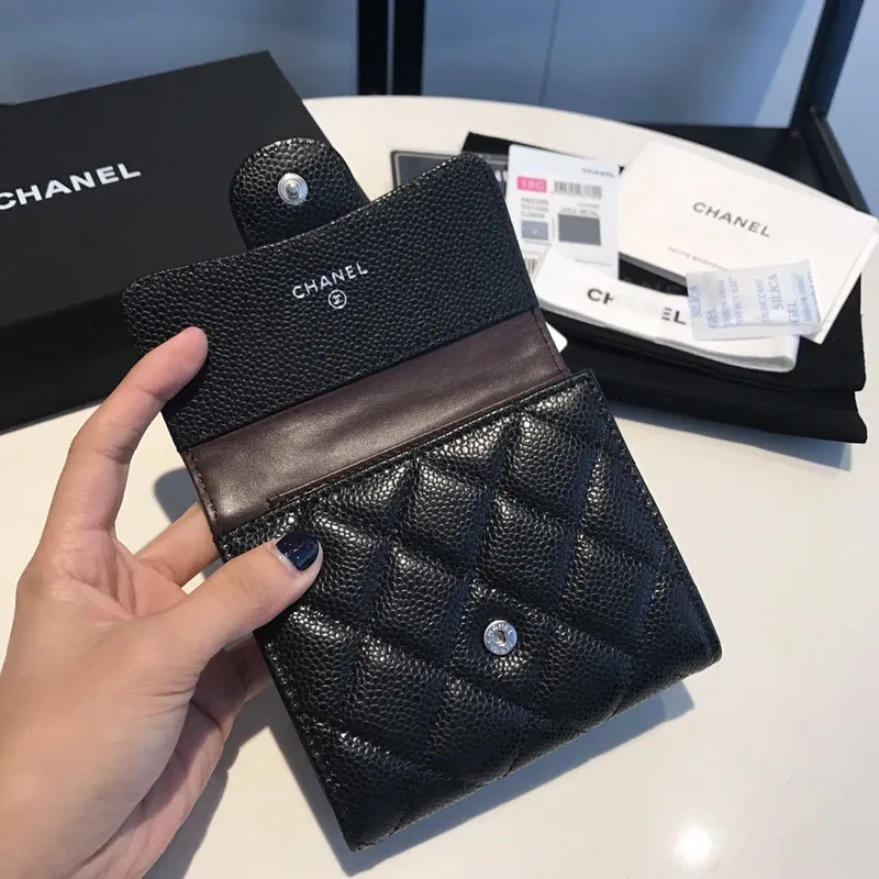 Chanel AP0231 Klasická malá peněženka FLAP z telecí kůže, černá stříbrná