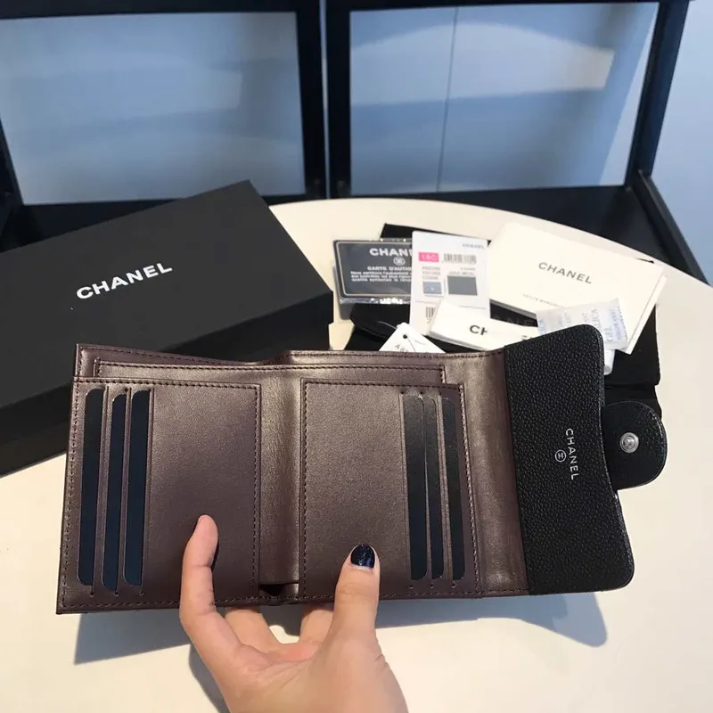 Chanel AP0231 Klasická malá peněženka FLAP z telecí kůže, černá stříbrná