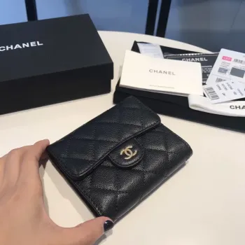 Chanel AP0231 Klasická malá peněženka FLAP z telecí kůže, černá a zlatá