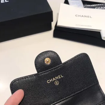 Chanel AP0231 Klasická malá peněženka FLAP z telecí kůže, černá a zlatá
