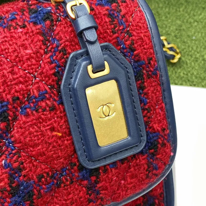 Chanel AS3652 Malá taška s klopou a horním uchem Bavlna a vlna Tweed a zlatý kov Černá a červená