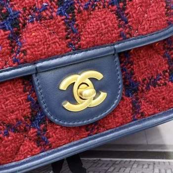 Chanel AS3652 Malá taška s klopou a horním uchem Bavlna a vlna Tweed a zlatý kov Černá a červená