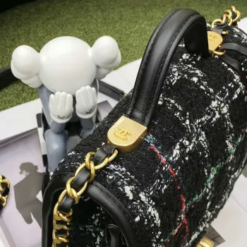 Chanel AS3652 Malá taška s klopou a horním uchem Bavlna a vlna Tweed a zlatý kov Černá a bílá