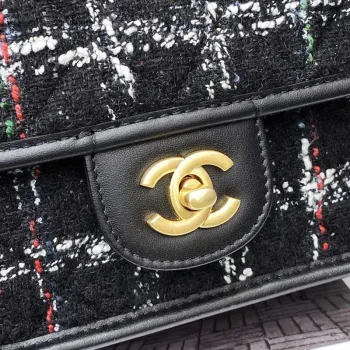 Chanel AS3652 Malá taška s klopou a horním uchem Bavlna a vlna Tweed a zlatý kov Černá a bílá