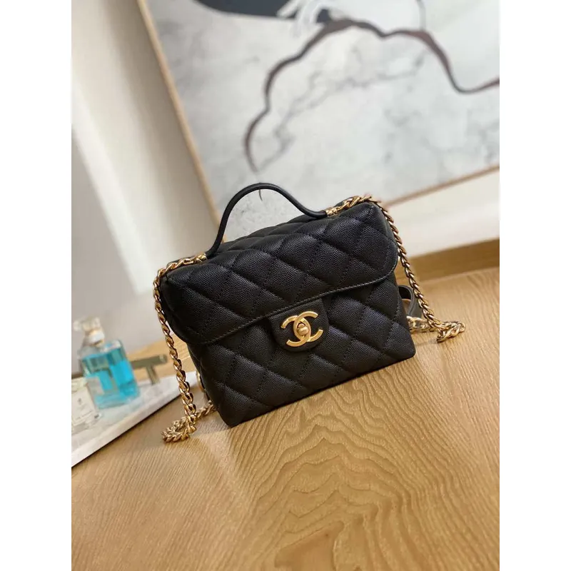 Chanel AS3729 Malá kosmetická taštička Zrnité telecí kůže a zlatý kov Černá