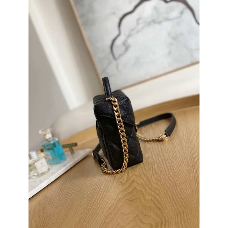 Chanel AS3729 Malá kosmetická taštička Zrnité telecí kůže a zlatý kov Černá