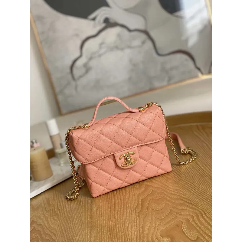 Chanel AS3729 Malá kosmetická taštička Zrnité telecí kůže a zlatý kov Růžová