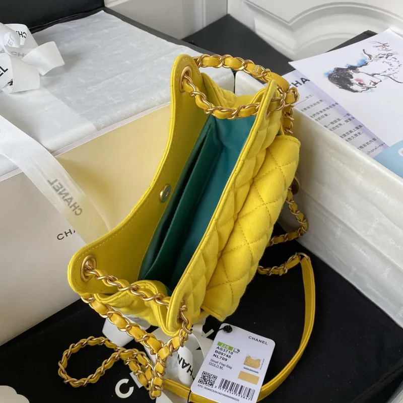 Chanel AS3710 Malá kabelka Hobo Sametová a zlatá kovová Žlutá