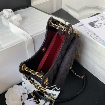 Chanel AS3710 Malá kabelka Hobo Sametová a zlatá kovová černá