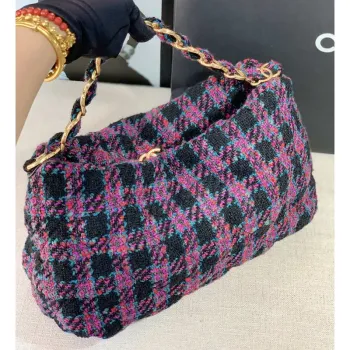 Chanel AS3564 MAXI HOBO BAG vlněný tvíd a zlatý kov, fialová