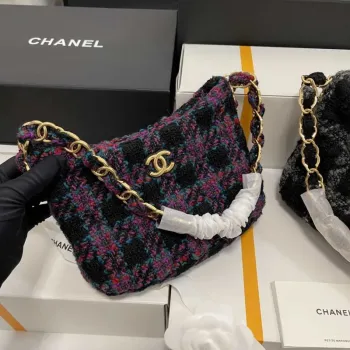 Chanel AS3562 Hobo kabelka vlněný tvíd fialová
