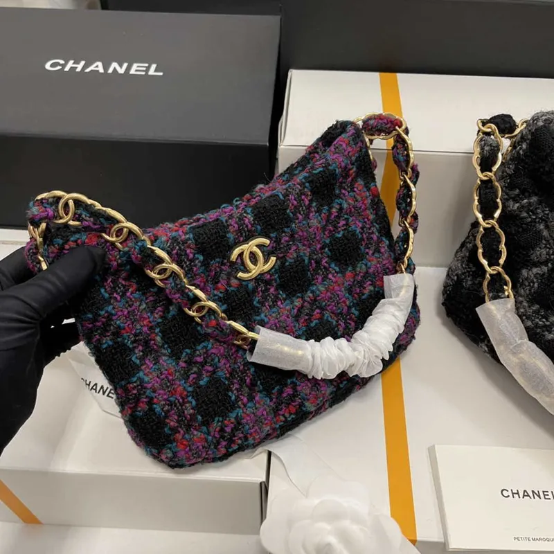 Chanel AS3562 Hobo kabelka vlněný tvíd fialová