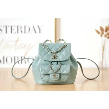 Batoh Chanel Duma z modré jehněčí kůže CC AS2908 Gold