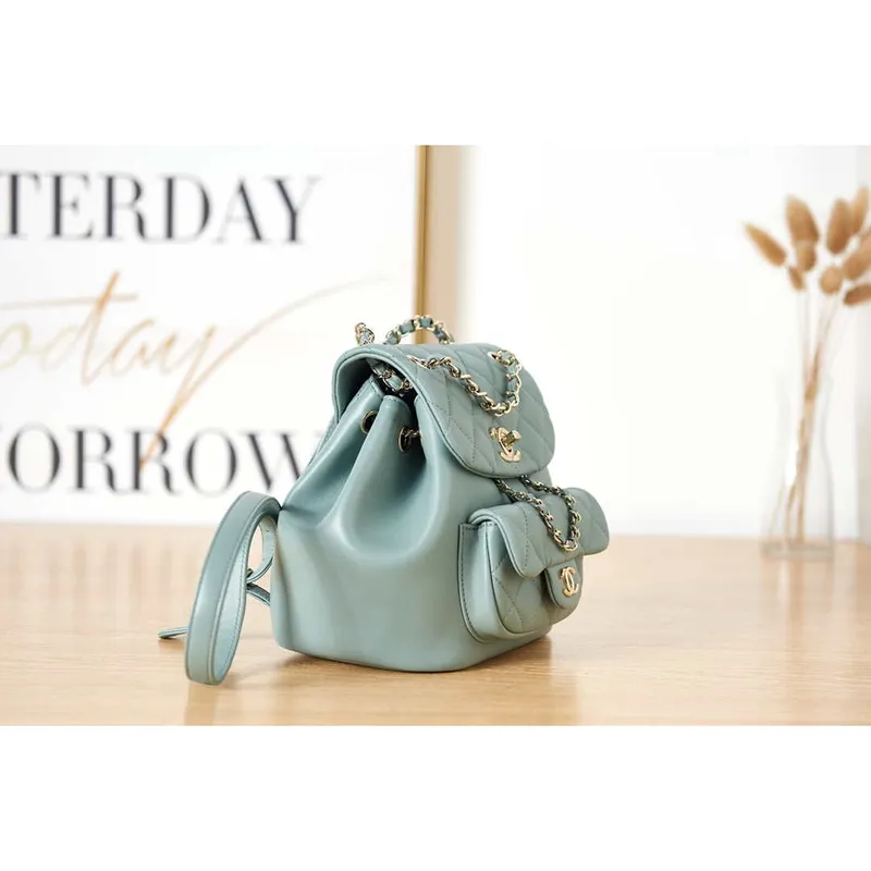 Batoh Chanel Duma z modré jehněčí kůže CC AS2908 Gold