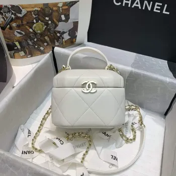 Chanel AS2630 Malá kosmetická taštička Jehněčí kůže Zlatý kov Bílá