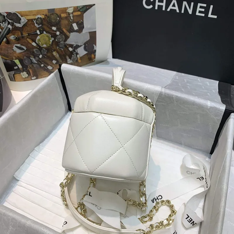 Chanel AS2630 Malá kosmetická taštička Jehněčí kůže Zlatý kov Bílá