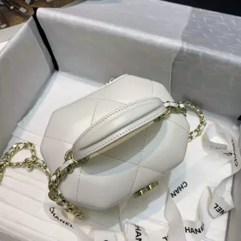 Chanel AS2630 Malá kosmetická taštička Jehněčí kůže Zlatý kov Bílá