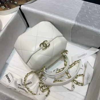 Chanel AS2630 Malá kosmetická taštička Jehněčí kůže Zlatý kov Bílá