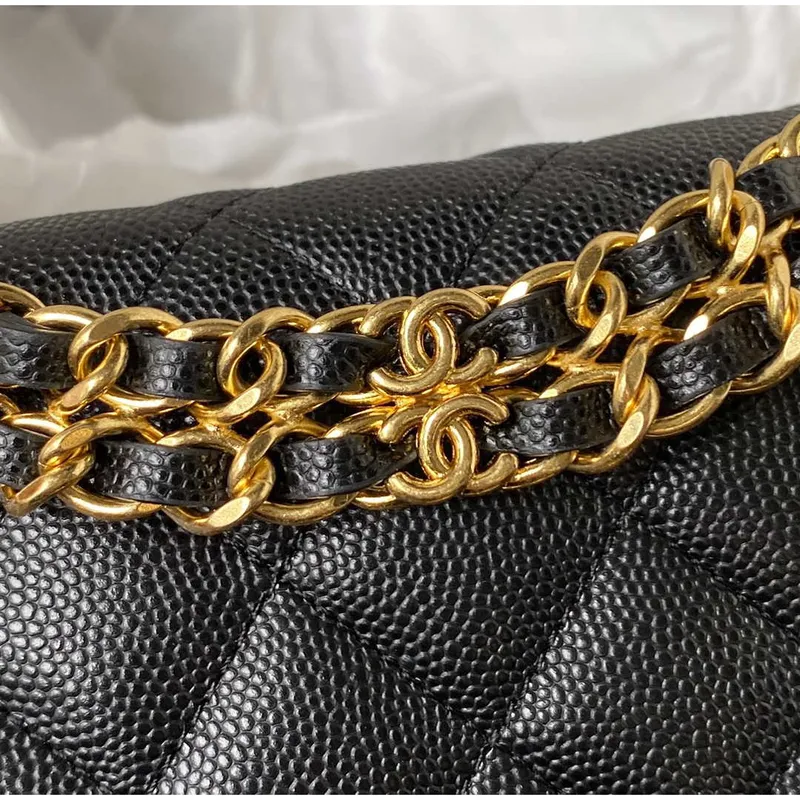 Chanel AP3019 Malá taška s klopou WOC z telecí kůže Taška na telefon Černá