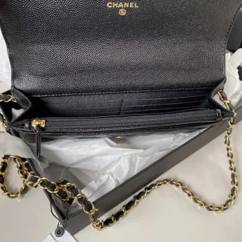 Chanel AP3019 Malá taška s klopou WOC z telecí kůže Taška na telefon Černá