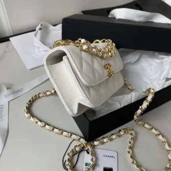 Chanel AP3021 Mini taška s klopou WOC z telecí kůže na telefon, bílá